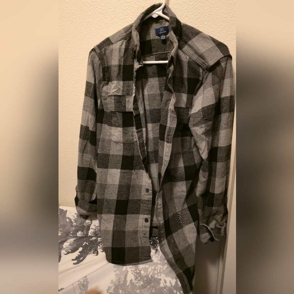 100% Cotton Plaid Grey & Black Button Up Goth Basic
